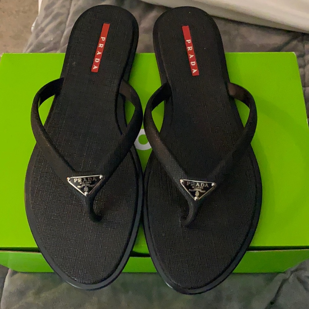 Prada Saffiano Rubber Flip Flops size 38